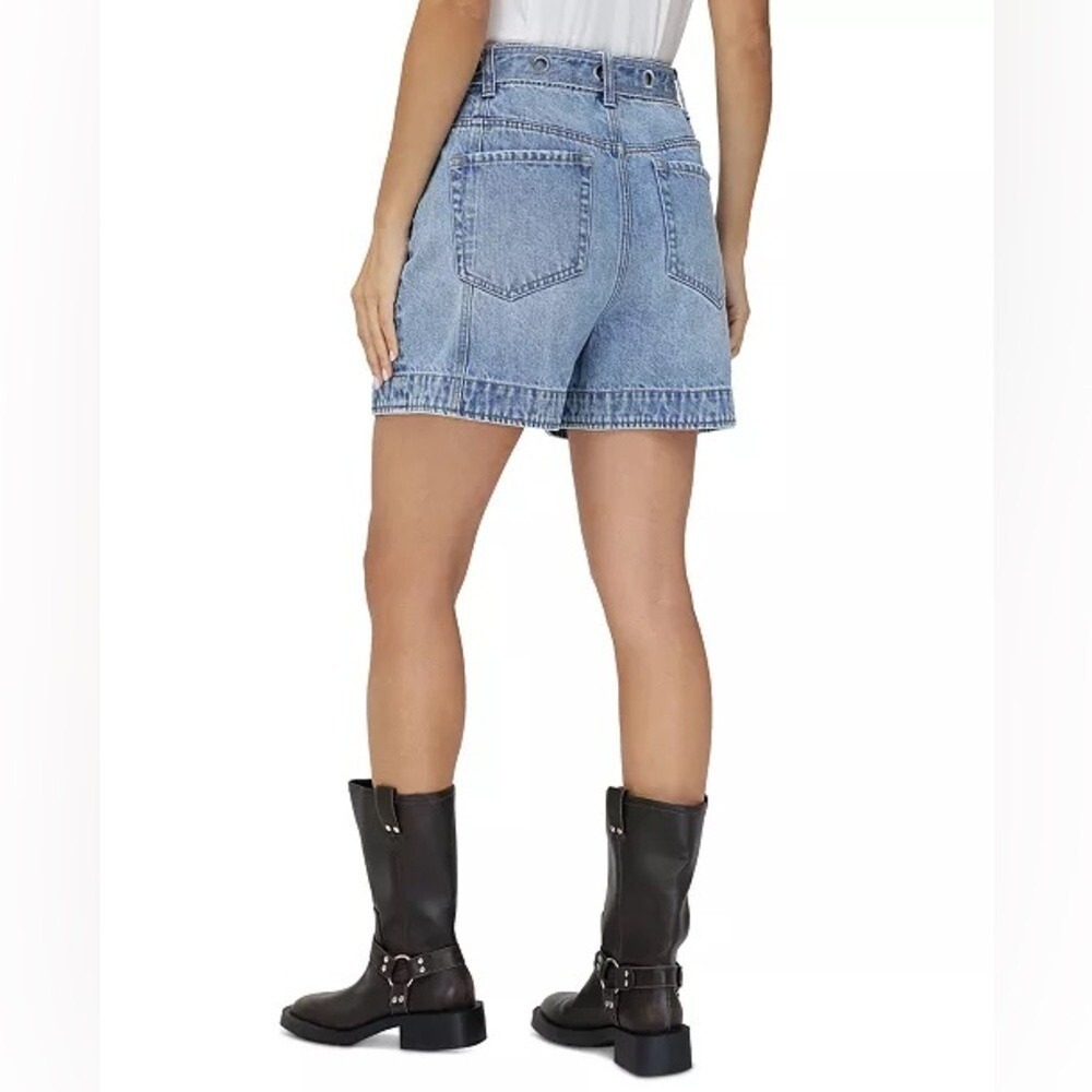 Frye Carly High Rise Relaxed Denim Shorts Meadow Wash Grommet Tie Size 27 NEW - Picture 3 of 9